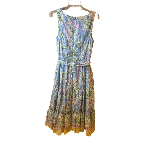 Talbots Pastel Paisley Pattern Tie Waist Sleeveless Midi Dress Petite 10 - Picture 8 of 10